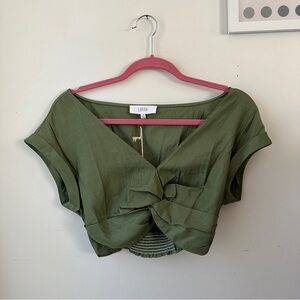 Olive Green Twist-Front Crop Top